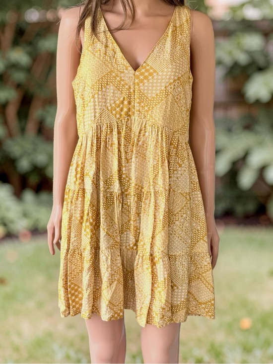 Sincerly Jules Dresses & Skirts - Sincerely Jules L Mustard Boho Tiered Mini Dress Sleeveless Prairie Rayon